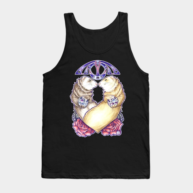 Ferret Gemini Zodiac Sign - White Outlined Version Tank Top by Nat Ewert Art